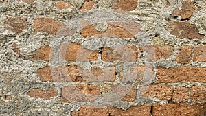 Old rustic brick wall panorama. Masonry red texture or background. Copy space for text or description