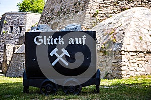 Old rustic coal mine trolley