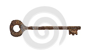 Old rustic key isolated on white background