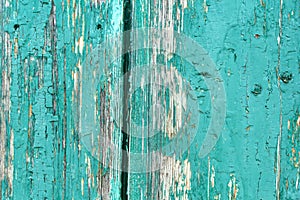 Old rustic painted cracky green, turquoise wooden texture or background