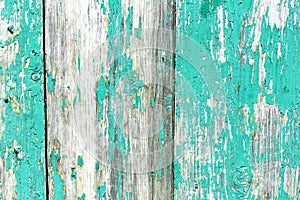 Old rustic painted cracky green, turquoise wooden texture or background photo