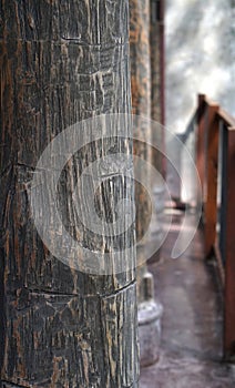 Old rustic wood column texture architecture