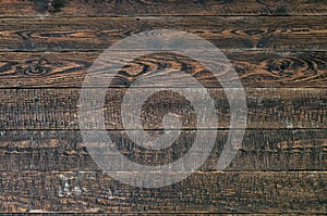 Old rustic wood table. Dark wood texture. Top view