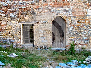 Old rustic wooden door and window
