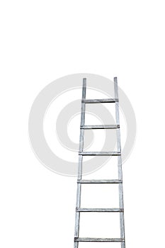 Old rustic wooden faded ladder isolated on a white