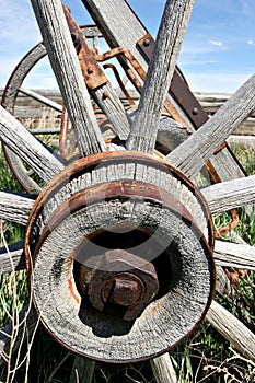 Old rusting wagon wheel