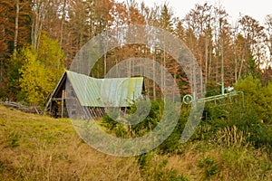 Old rusty and abandoned ski lift in Polana mountains