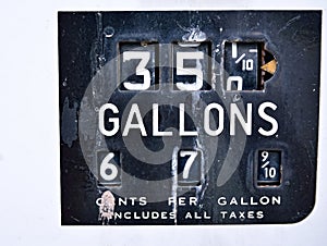 Old rusty american gas pump panel.