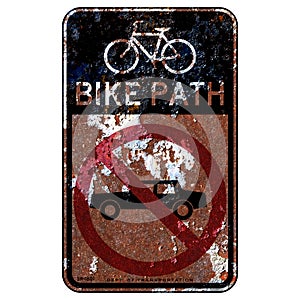 Old rusty American road sign - Bike Path, No Automobiles, New York City