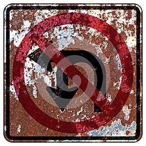 Old rusty American road sign - No Left or U-turn