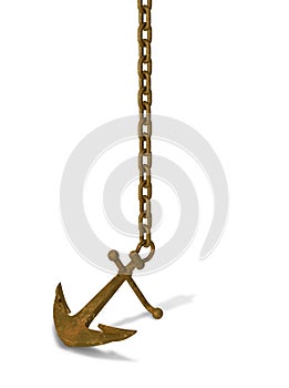 Old rusty anchor with chain isolated on a white