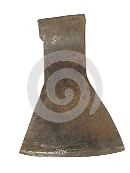 Old rusty ax without handle isolated on white background.