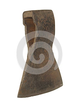 Old rusty ax without handle isolated on white background.