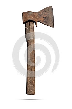 Old rusty ax isolated on white background