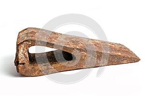 Old rusty ax on a white background