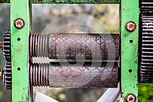 Old rusty axle shaft of sugarcane juice machine manual