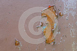 Old rusty backdrop. Damaged steel