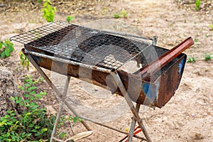 Old rusty barbecue grill cleaning dirty grid, Grate old for grill food