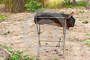 Old rusty barbecue grill cleaning dirty grid, Grate old for grill food.