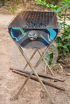 Old rusty barbecue grill cleaning dirty grid, Grate old for grill food.