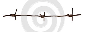 Old, rusty barbed wire isolated on a white background, clipping path, no shadows. Fragment of old barbed wire isolate. Element for