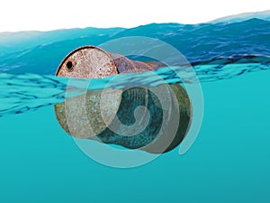 Old rusty barrel floating on the waves