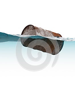 Old rusty barrel floating on the waves
