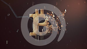 Old rusty bitcoin logo video 3d animation
