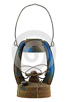 Old and rusty blue vintage oil lamp