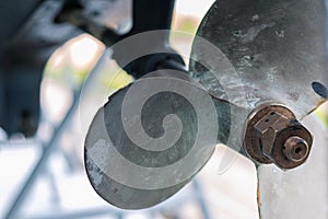 Old rusty boat propeller with Three bladed stainless steel