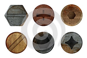 Old rusty bolts screw. Hardware rust metal texture for different iron tools. Vector realistic pictures photo