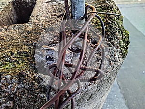 old rusty bundles and knots of thick metal wires