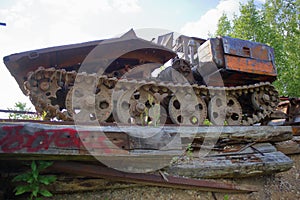 Old rusty cable skidder on the dismantling of railways