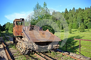 Old rusty cable skidder of the Soviet era