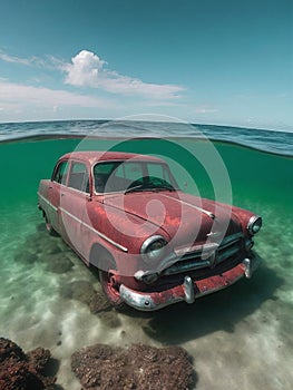 old rusty car on bottom of the ocean,Printable art