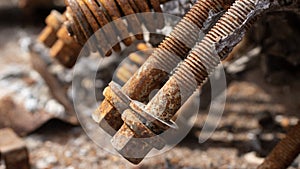 old rusty engine bolts close up