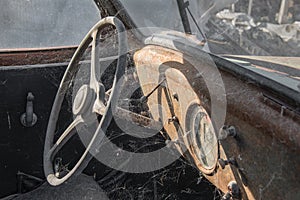 Old rusty car steering wheel