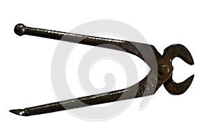 old rusty Carpenters' End Cutting Pliers lie on a white background