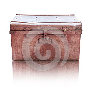 Old rusty casket on white