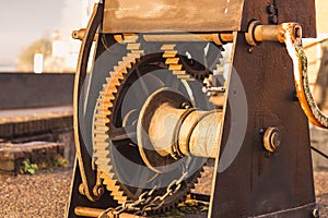 Old rusty chain gear wheels mechanism