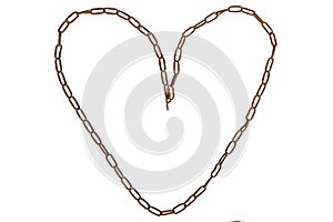 Old rusty chain. Heart shape. Isolated on a white background