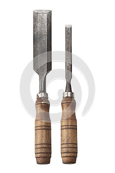 Old rusty chisel isolated on white background.