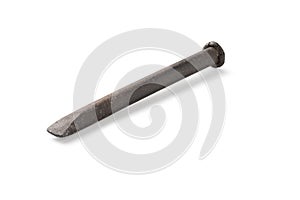Old rusty chisel isolated on white background.