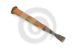 Old rusty chisel isolated on white background