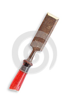 Old rusty chisel isolated on white background