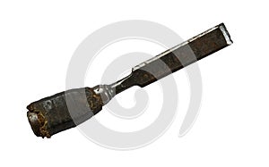 old rusty chisel lie on a white background