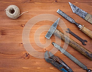 Old rusty construction instruments