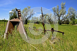 Old rusty corn picker