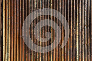 Old Rusty Corrugated Steel Wall with Strong Vertical Lines