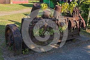 Old rusty engine in the village Tortuguero in Costa Rica